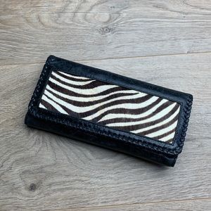 Vintage Calf Hair Black Leather Wallet Clutch